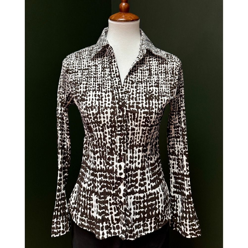 NWOT‎ Apt. 9 Brown & White Accordion Bell Sleeve Top Women's S